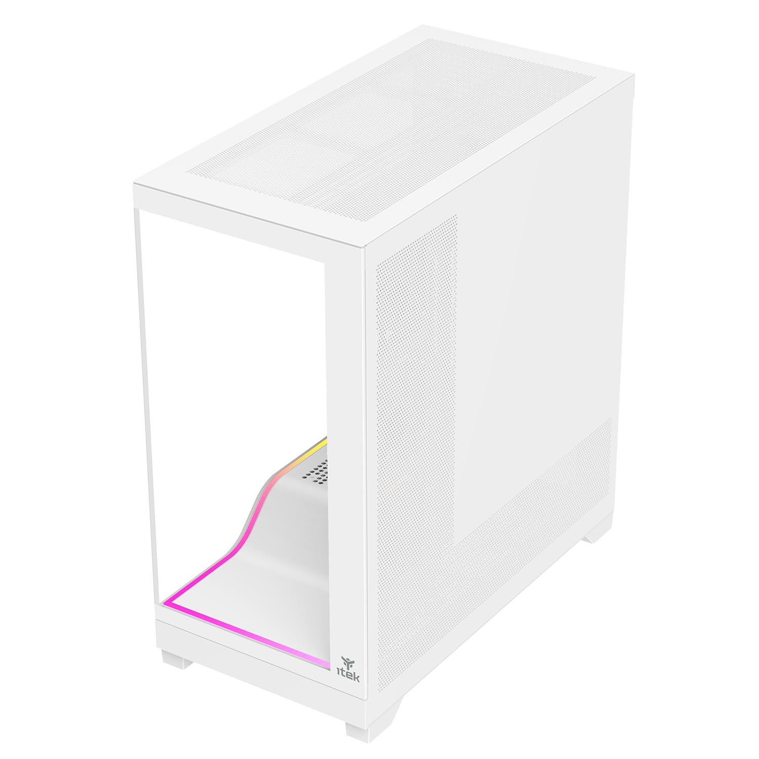 Itek Case Gaming SHOWBUI WAVE 82W - Tower ATX con 4 ventole ARGB 12 cm incluse - 2xUSB3, Type-C- paratia frontale e laterale in vetro temp scuro - Ed. Bianca