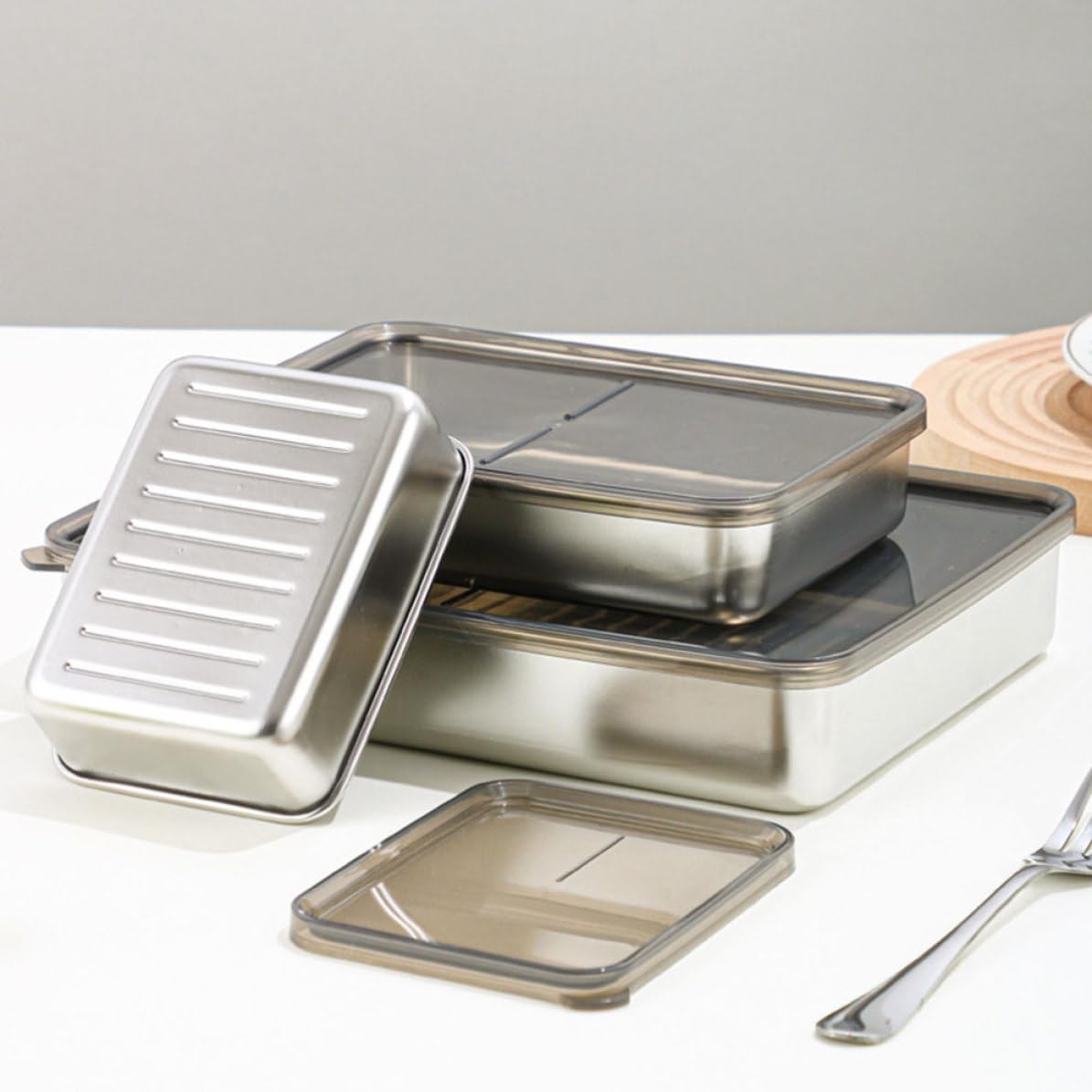 Kühlschrankaufbewahrungsbehälter Stapelbar Transparentem mit Deckel Platzsparend und 3 Stück Edelstahl mit 2000ml 800ml und 400ml Fassungsvermögen für Familienküche