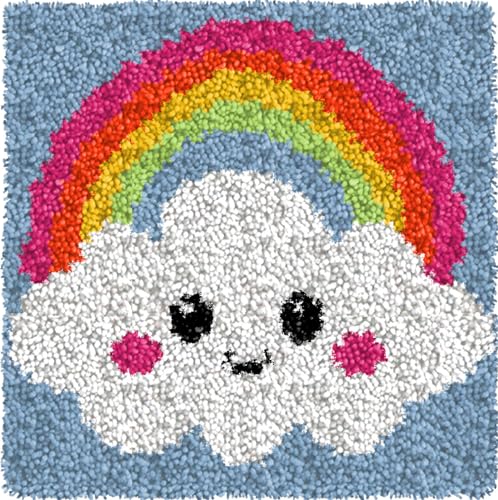 Image of Latch Hook Kits for Kids Adults 2025 New DIY Rug Tapestry Kits with Printed Canvas Embroidery Kits Festival Gifts Home Decoration (11.8inch X 11.8inch,Rainbow)