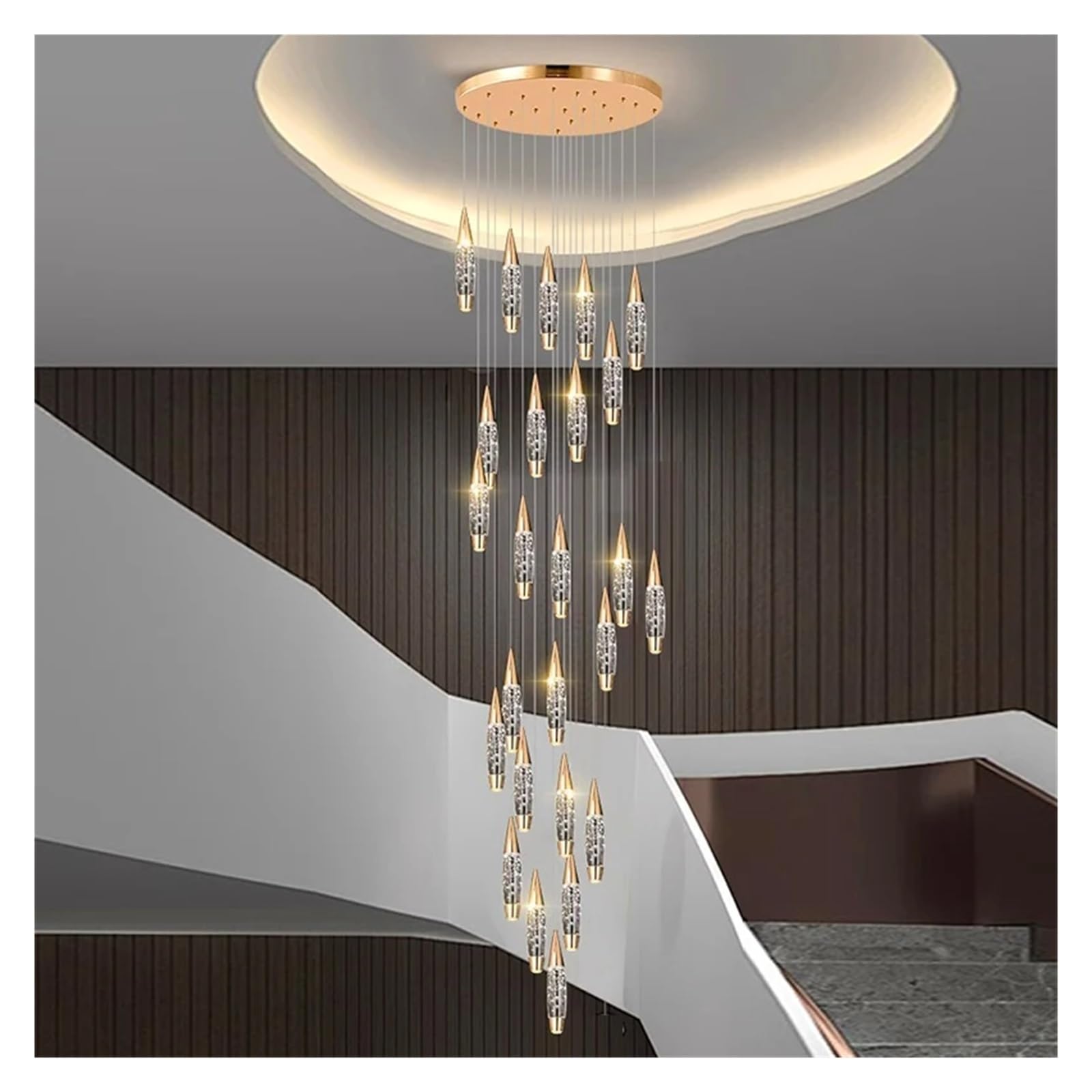 ZTCHSENZT 25 Light Modern Crystal Chandelier Dimmable LED Gold Spiral Foyer Chandeliers Entryway High Ceiling Pendant Lights Staircase Chandeliers,Chandelier Lamps,Dimming-60cm