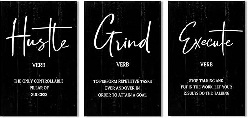 Arte de pared de oficina con citas inspiradoras póster motivacional inspirador, decoración de oficina positiva, 3 piezas de imágenes negras