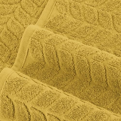 Image of Elegant Comfort Luxury 6-Piece 100% Turkish Cotton Jacquard Braided Textured Premium Hotel Quality Towel Set- Soft and Absorbent, Includes 2 Bath Towels, 2 Hand Towels and 2 Washcloths, Amber Gold