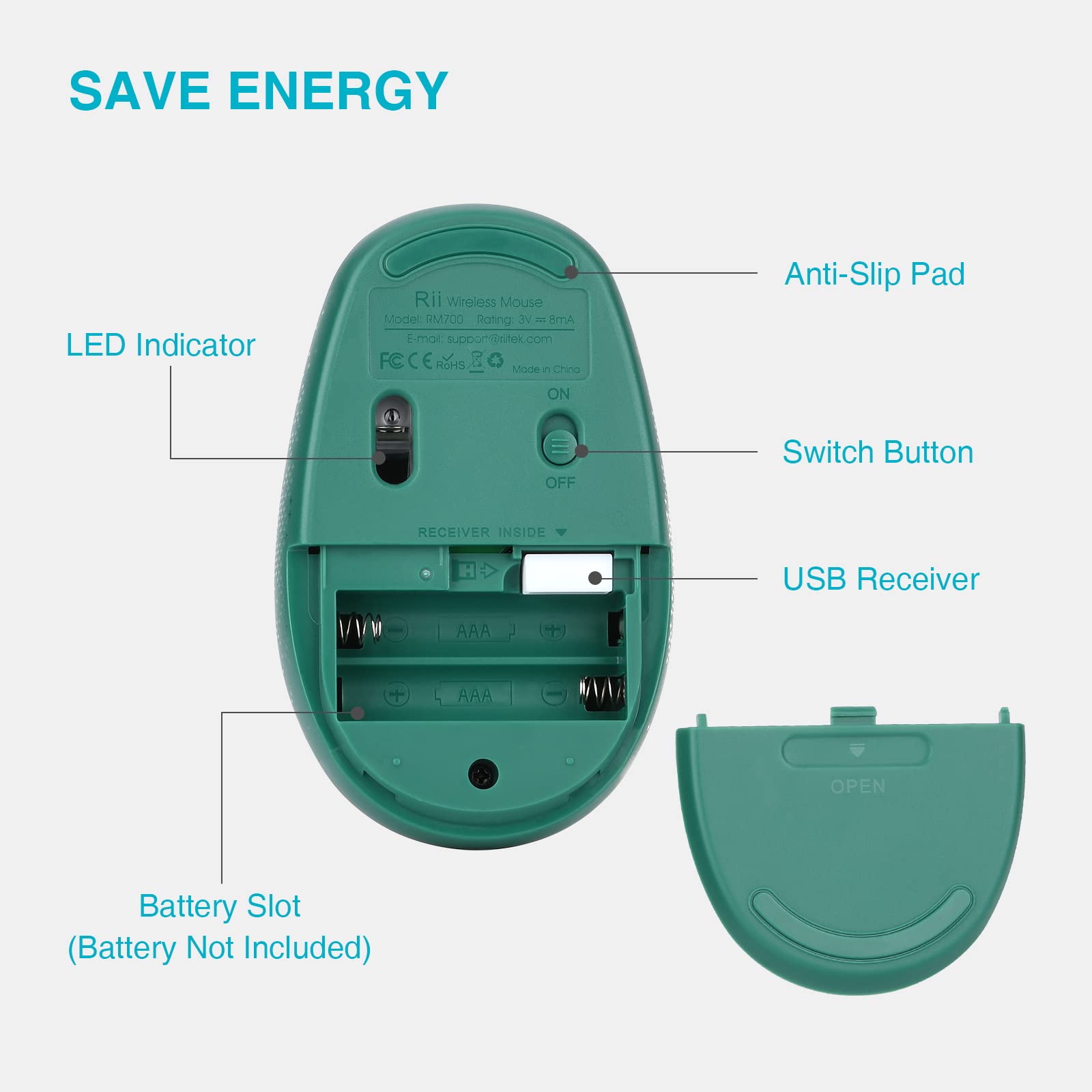 Amazon.com: Rii Wireless Mouse RM700 2.4G Silent Computer Mouse with USB  Nano Receiver for Laptop,PC,Mac,Chromebook,Windows (Green) : Electronics