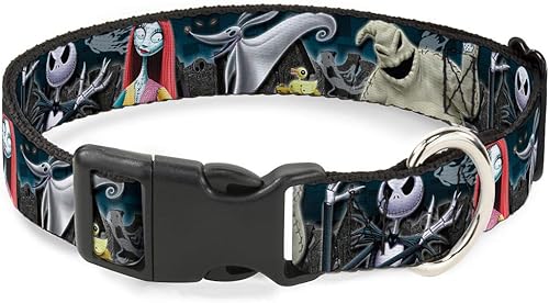 Buckle-Down Collar de clip de plástico, Pesadilla antes de Navidad, escena de cementerio de 4 personajes, 12 pulgada de ancho, se adapta a cuello de