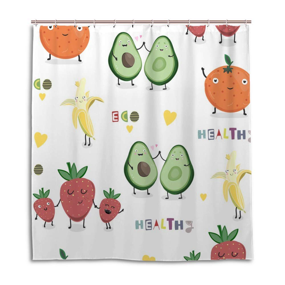 Rideau de douche motif fruits dessiné à la main polyester imperméable