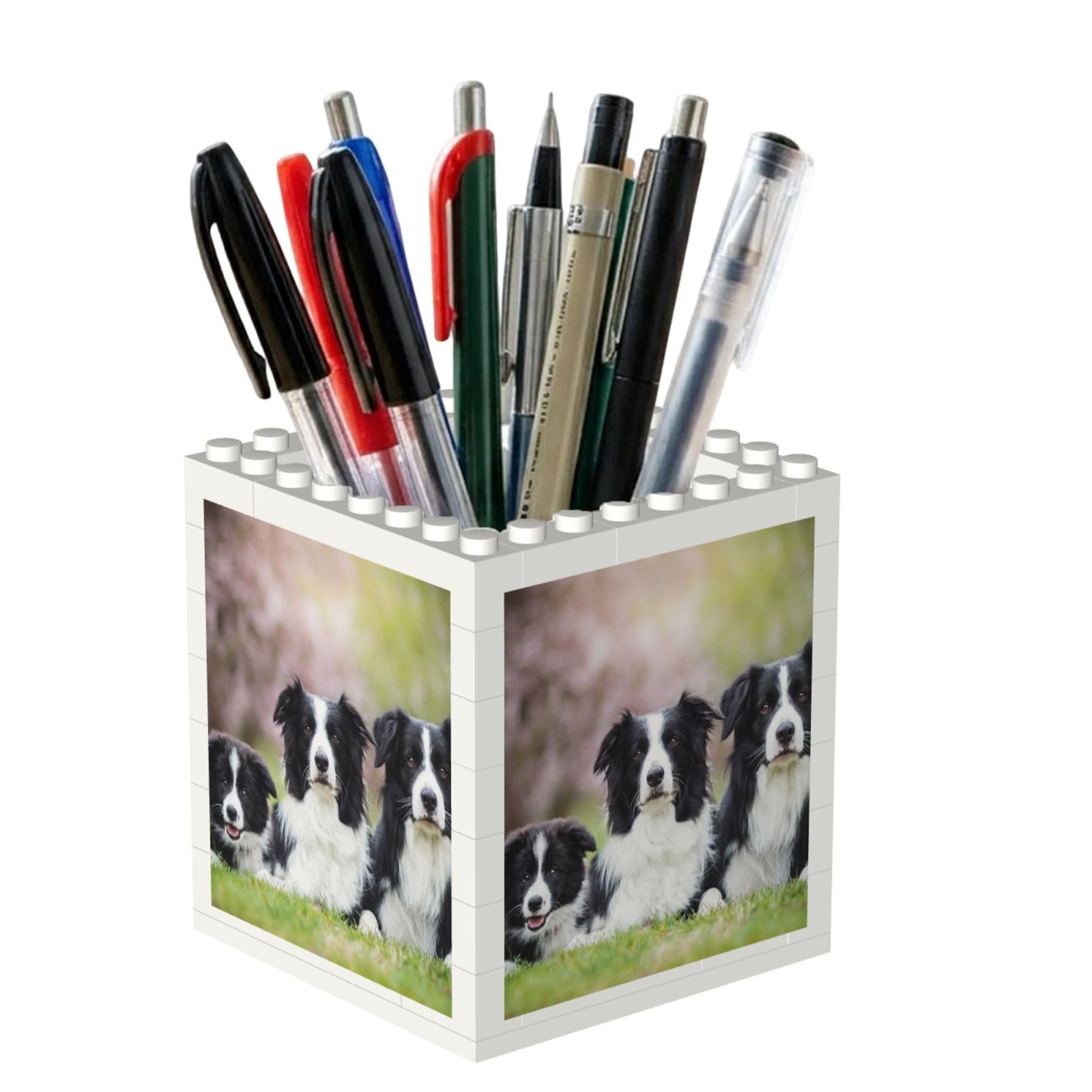 Poadnly Border Collie Family, Pen Pot Pencil Holder for Office Home School, Compact Desk Organiser for Office Stationery