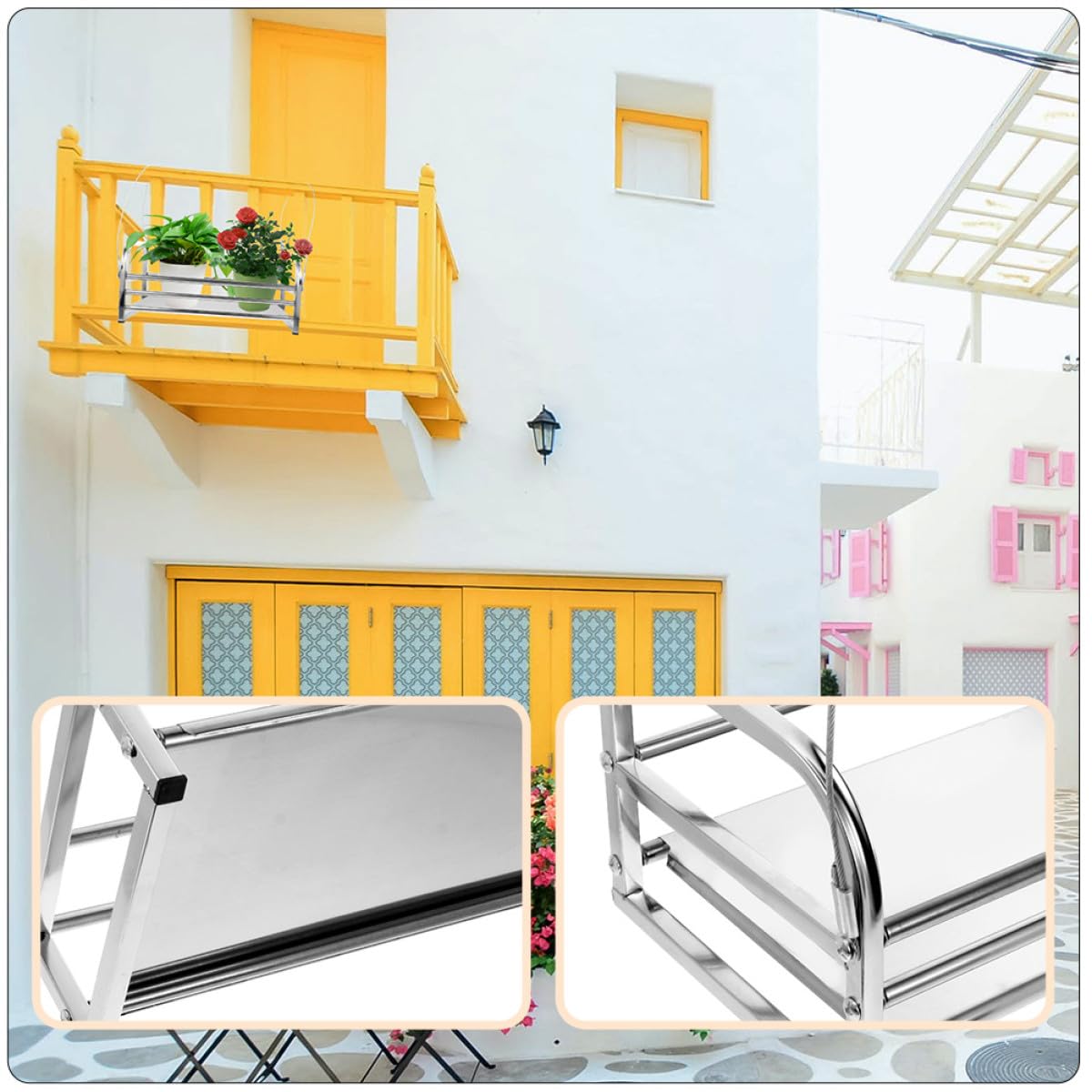 Veemoon Verstellbarer Blumentopfhalter aus Edelstahl 50cm Balkongeländer Pflanzenständer Hängendes Terrassenregal für Garten und Fensterbank