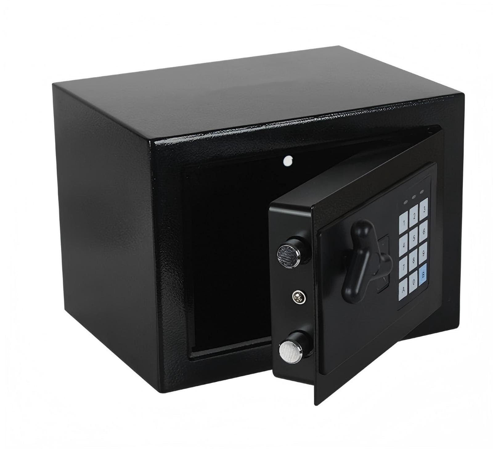 Small Digital Safe Box, Alloy Steel, Electronic Keypad with Emergency Key Lock, 23 x 17 x 17 cm, Security Safe for Cash Jewelry (Black)