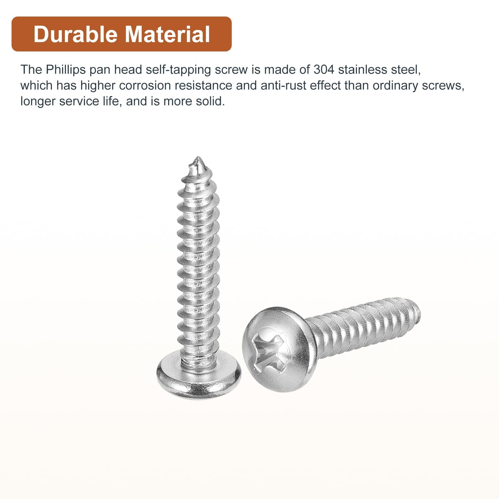 DTGN #10x1" Phillips Pan Head Self-tapping Screw - 60Pack - Bright Finish 304 Stainless Steel Sheet Metal Screws Wood Screws - Image 3