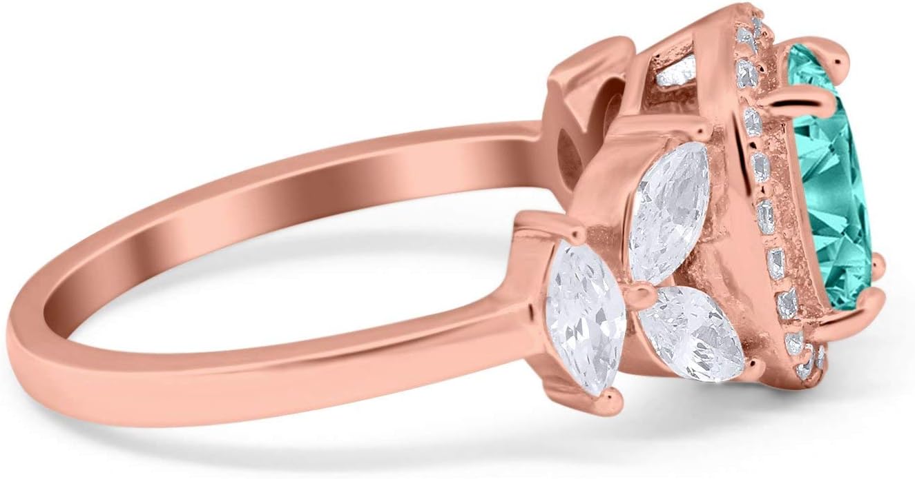 Blue Apple Co. Oval Art Deco Vintage Style Wedding Engagement Ring Marquise Round Cubic Zirconia 925 Sterling Silver