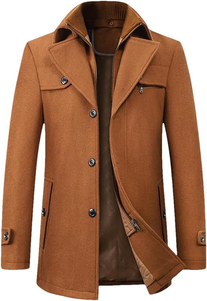 Haitpant Autumn Winter Mens Woolen Coat Cotton Thicken Wool Blends Jacket Coats Tops Windproof Warm Trench Overcoats