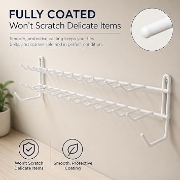 Huji Wall Mount Tie and Belt Rack Organizer, White (1 Pack)