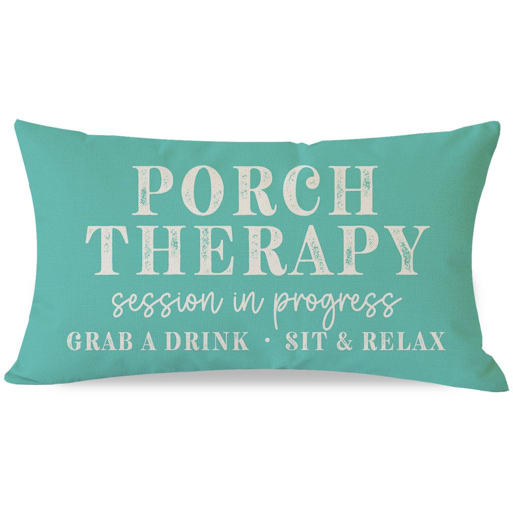 PANDICORN Farmhouse Throw Pillow Cover 12x20 Inch Porch Therapy Session in Progress Turquoise Outdoor Spring Front Porch Patio Decorations Lumbar