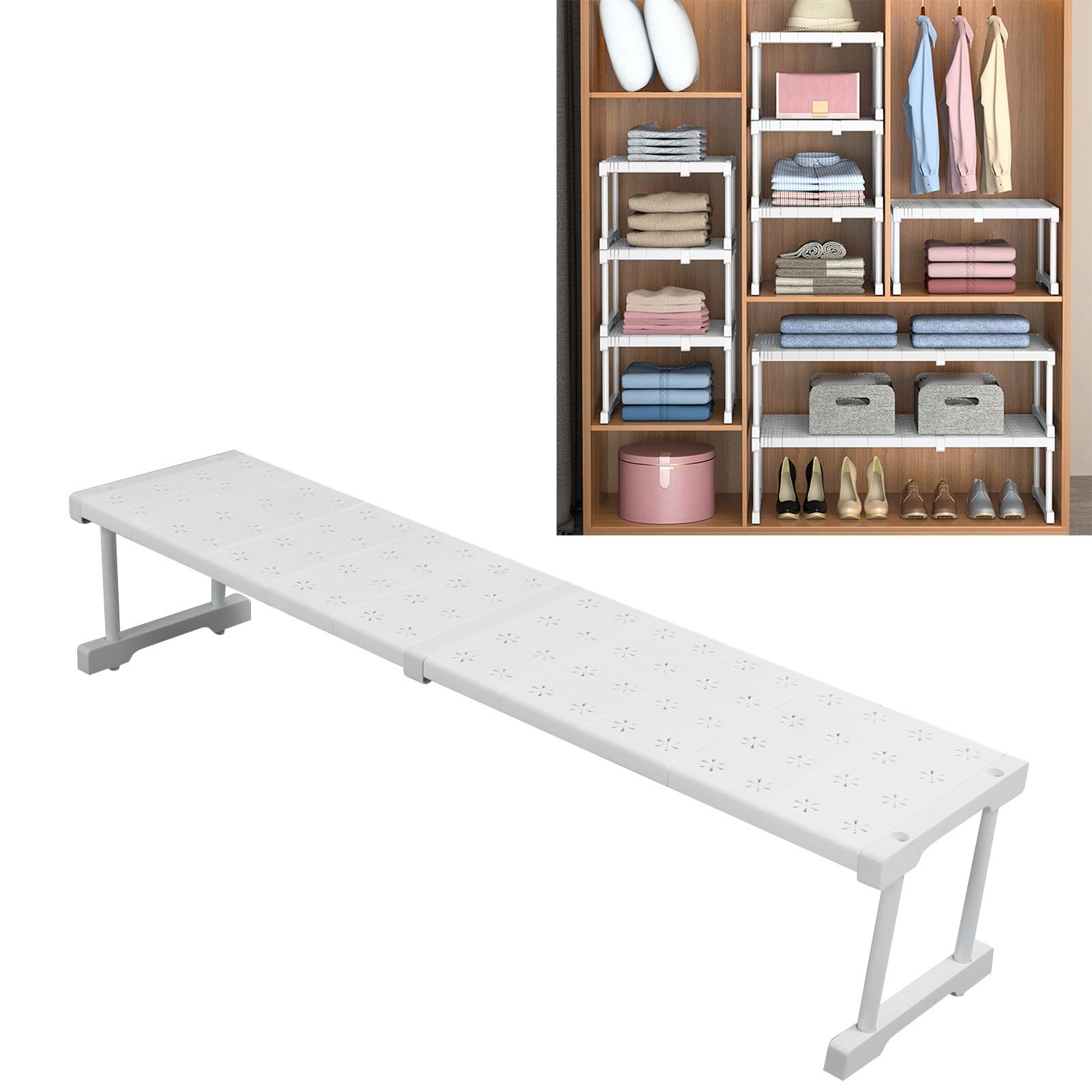 Kabinettsregal, Erweiterbare Verstellbare Kleiderschrank -Regal Organizer, Aufbewahrung von Arbeitsplätzen Organisation für (Länge 87-108 cm / 34,3-42,5 Zoll)
