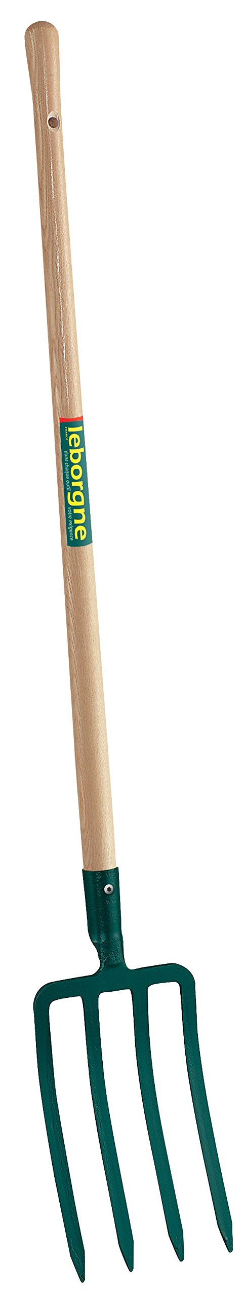 Leborgne, Fourche à Bêcher, 4 dents, Manche Bois, Tête Acier Forgé et Trempé, Manche de 100 cm en bois certifié 100 % PEFC, Manche inclus, Longueur totale 133 cm, Hauteur tête 30 cm, Largeur19 cm