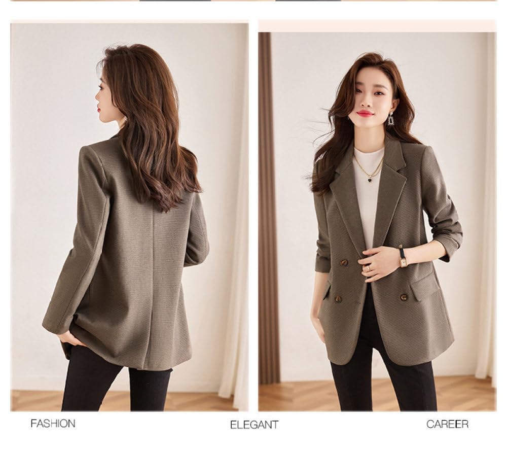 Damen Blazer Tweed Jacken,Vintage Brauner Nothced Revers Anzugsmantel,Lässige Mode,Lange Ärmel,Zweireihige Jacke,Herbst Übergangs Oberbekleidung Mit Rückenschlitz