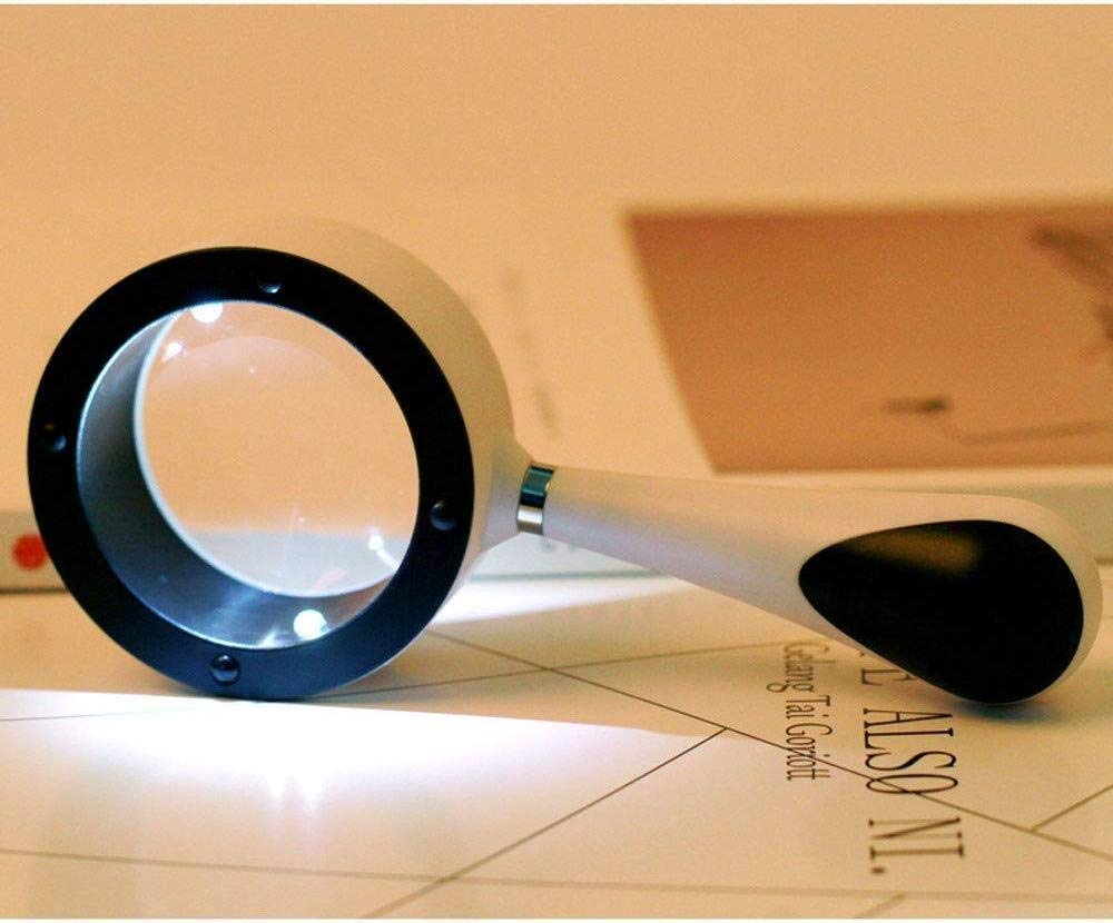 Lupa de Mano con luz LED, 20 aumentos, Alta definición, Alta Velocidad, identificación, para Personas Mayores, Estudiantes, niños, Lectura, Color Blanco.