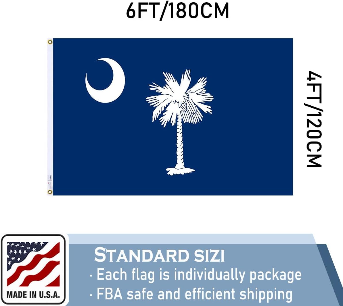 Premium South Carolina State Flag 4X6 FT 100% Made in The USA-Heavy Duty Vibrant colors Double Sided South Carolina SC Flag with 2 Brass Grommets for Home/Company/Indoor Outdoor Decoration - Image 7