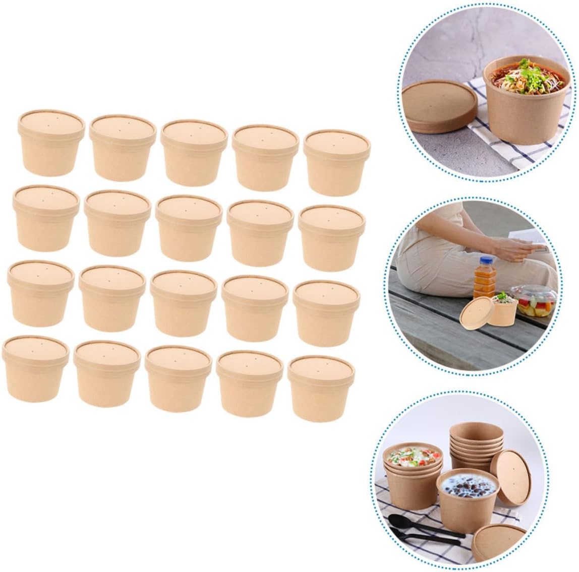 HOMSFOU 50pcs 8oz Kraft Paper Ice Cream Cups with Lids, Thickened Disposable Dessert Bowls for Soup, Yogurt, and Homemade Ice Cream Storage Containers for Takeout and Food Service