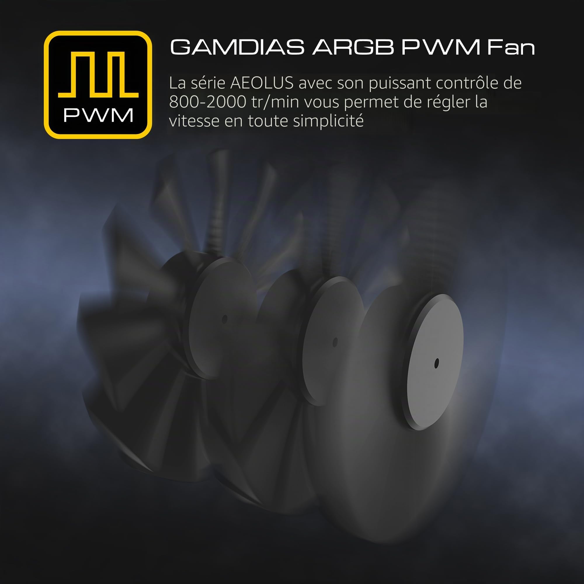 GAMDIAS AEOLUS M3-1204R Ventilateur RGB 120 mm, Ventilateur pc avec télécommande, personnalisez les LED RGB adressables, roulement hydraulique, jusqu'à 2 000 tr/min, 4 Ventilateurs