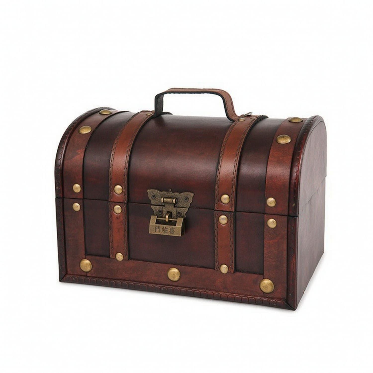 Antique-Style Wooden Storage Chest Tabletop Wooden Chest with Curved Lid Rectangular Decorative Trunk Stylish for Decorators, Collectors, Home Decor, Escape Rooms, Red Vintage Lock-image-39