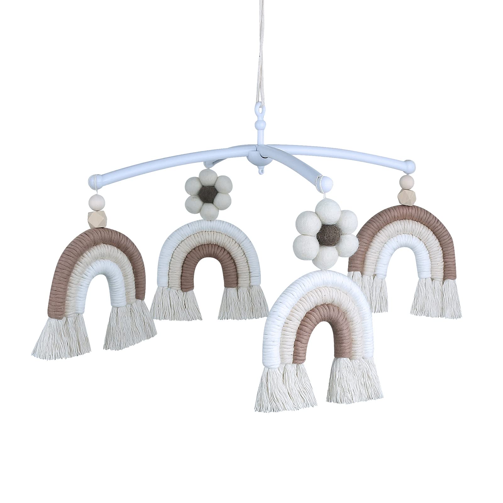 Baby Crib Mobile Rattles Toy Rainbow Pendant Weaving Wind Musical Hanging for Nursery Room Hanging Baby Crib Mobile Rattles