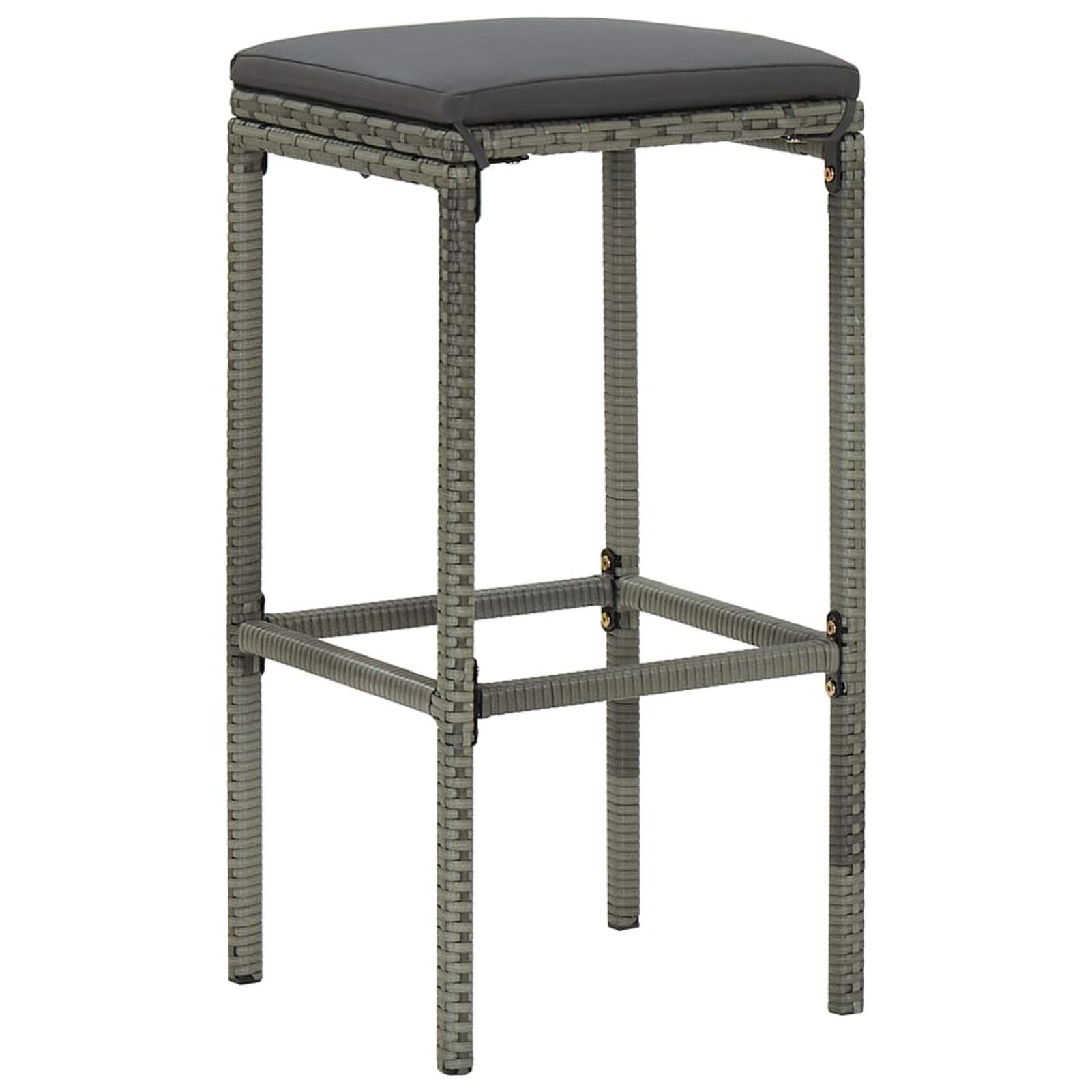 Festnight Juego de Bar de Mimbre para Exteriores de 5 Piezas, Mesas Altas y 4 Taburetes con Cojines, Muebles de Bar Jardín Exterior, Mesa con Tapa Lisa y Estante de Almacenamiento Gris#3