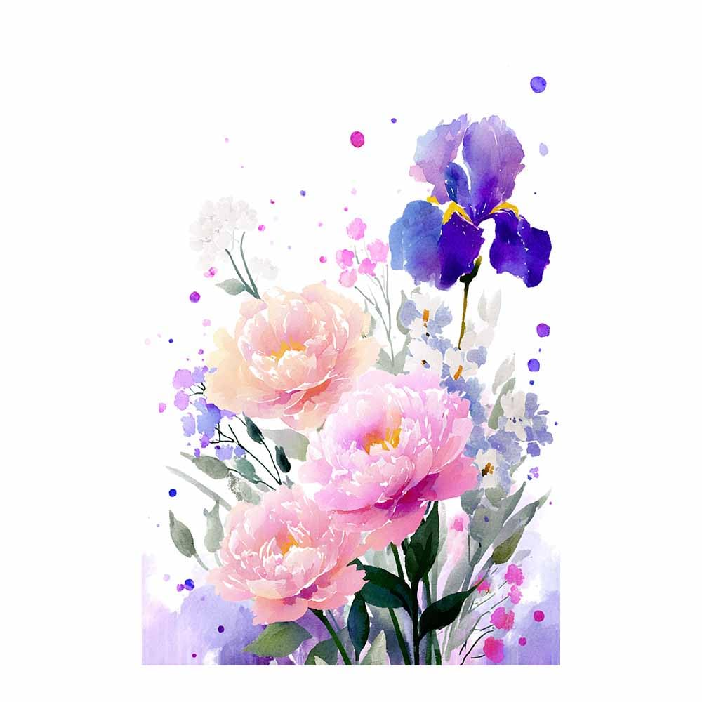 Hoqiu Multicolor Plant Poster Pastel Peony Irisees Watercolor Modern Canvas Wall Art, Decorative Paintings, Canvas Painting Wall Art For Home Decor.(Multicolor)-70X100cm Unframed