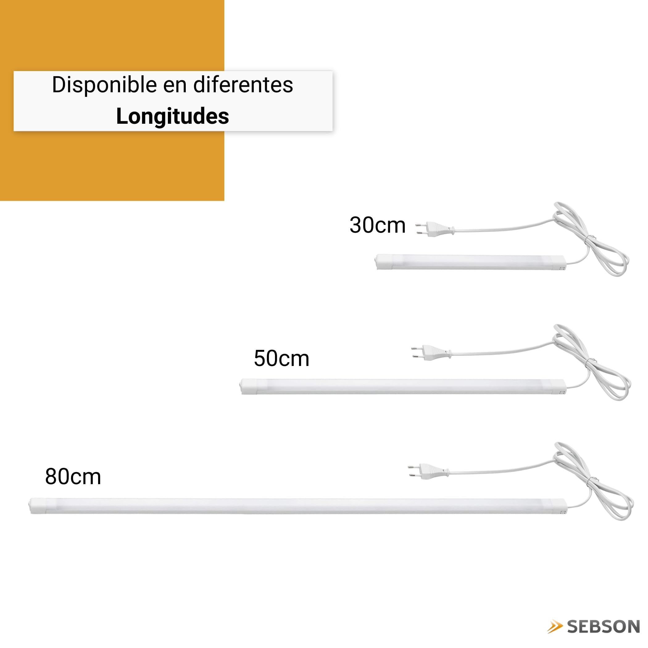 SEBSON® LED bajo mueble 50cm, Tiras de luz con enchufe y interruptor, blanco neutro 4000K, 8W Equivale a 45W, 700 Lumen, 230V, IP20, 24x13x500mm