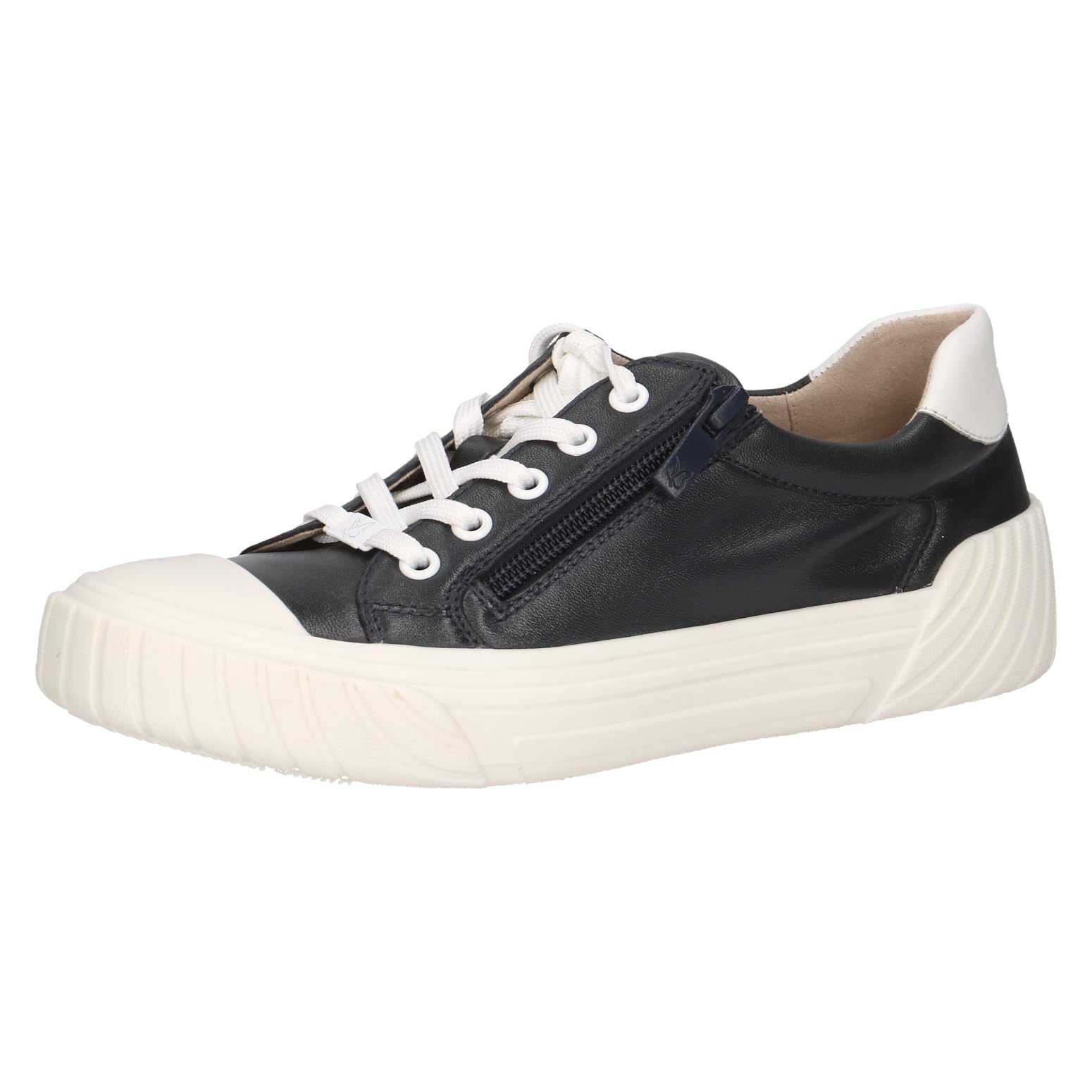 CAPRICE women's low-top leather sneakers with zipper, Blue (Ocean Comb), 3.5 UK