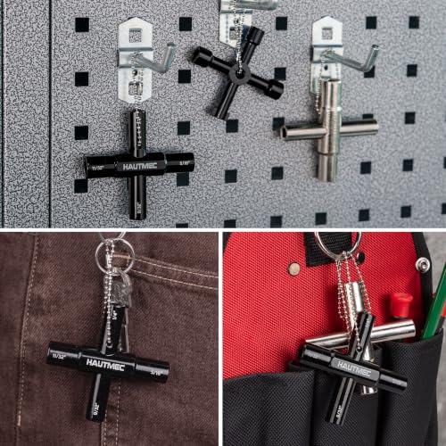 Image of HAUTMEC 4 Way Sillcock Water Key, 1 /4 inch, 9 /32 inch, 5 /16 inch, 11 /32 inch Multi-functional Cross Water Spigot Key Zinc Alloy Plumbers Electricians Valve Tools Black Silcock Key 4 Way, 1100601
