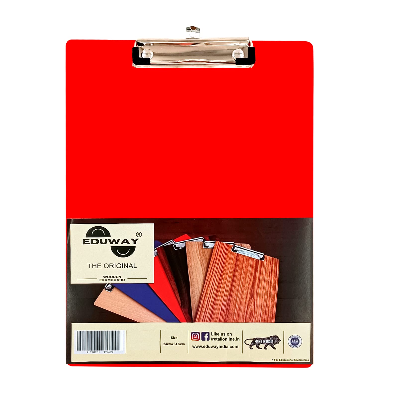 Eduway Lavagna in legno per scrittura/esami/appunti con superficie di scrittura sul retro – MDF leggero | clip resistente per ufficio, scuola, casa, università, negozio, rosso, confezione da 1
