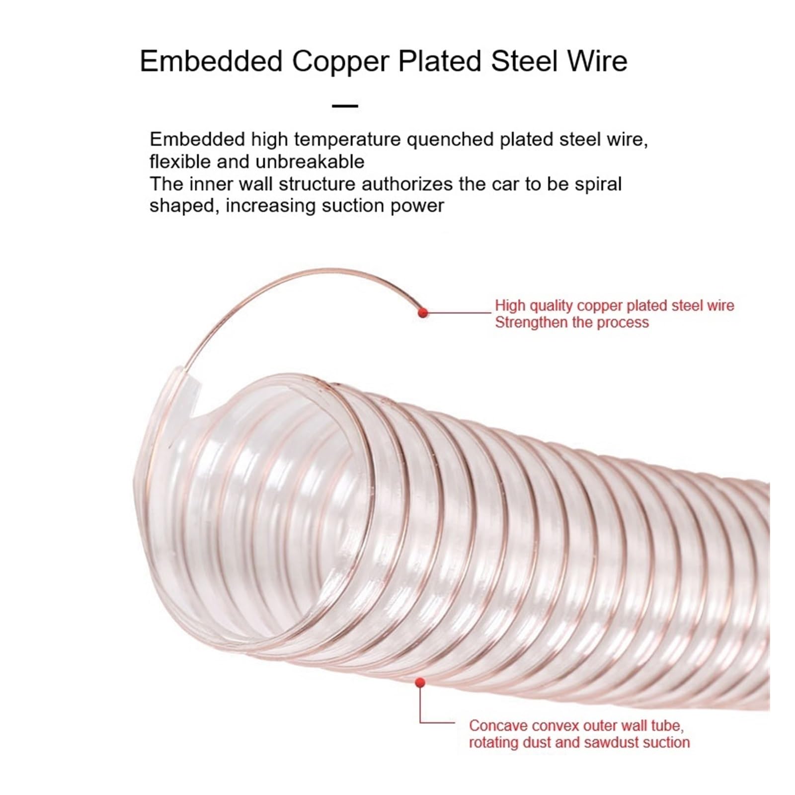 Flexible Aspiradora Limpieza Manguera Manguera de poliuretano PU, tubo de vacío de ventilación antiestática, máquina de grabado de alambre de acero transparente, eliminación de polvo(1M_OD 140MM)