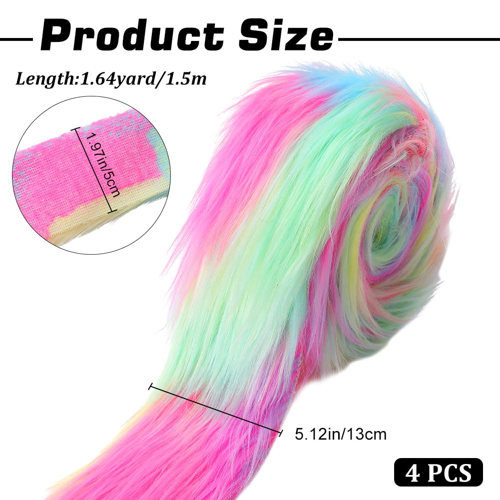 GORGECRAFT 4Pcs 150x5-13cm Faux Fur Fabric Precut Strips Colorful Shaggy Plush Trim Rolls Fuzzy Craft Fur Ribbon for DIY Crafts Gnomes Beard Hair Santa Claus Cosplay Costume Pillows Christmas Decor - Image 2