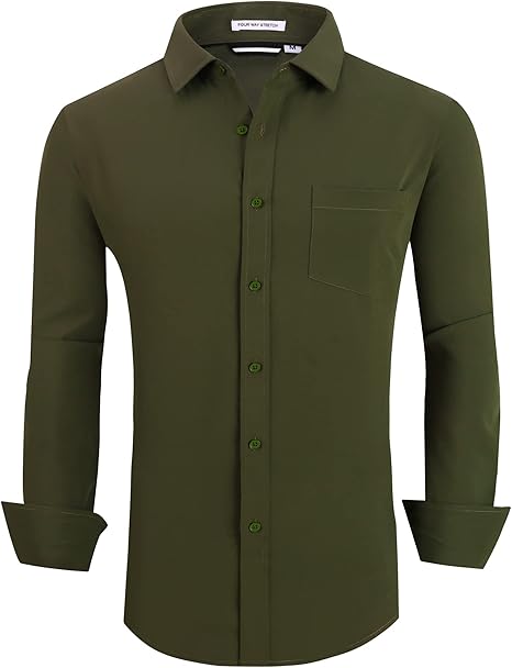Alex Vando Mens Dress Shirt Wrinkle Free Regular Fit 4-Way Stretch Button Down Shirts