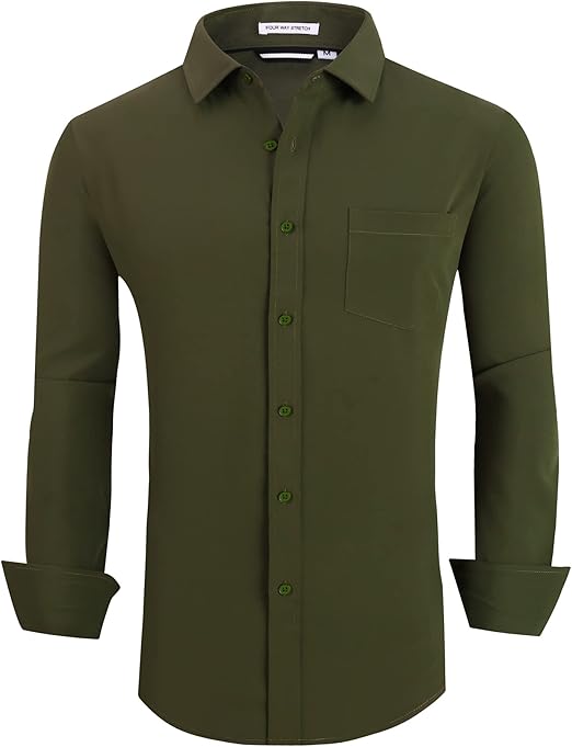 Alex Vando Mens Dress Shirt Wrinkle Free Regular Fit 4-Way Stretch Button Down Shirts