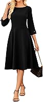 GRACE KARIN Women's 2025 3/4 Sleeve Fit and Flare Midi Dress with Pockets - Classy Business Office Work Dress