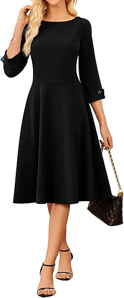 GRACE KARIN Work Dresses for Women 2025 3/4 Sleeve Fit and Flare Business Midi Dress Classy Office Dresses with Pockets