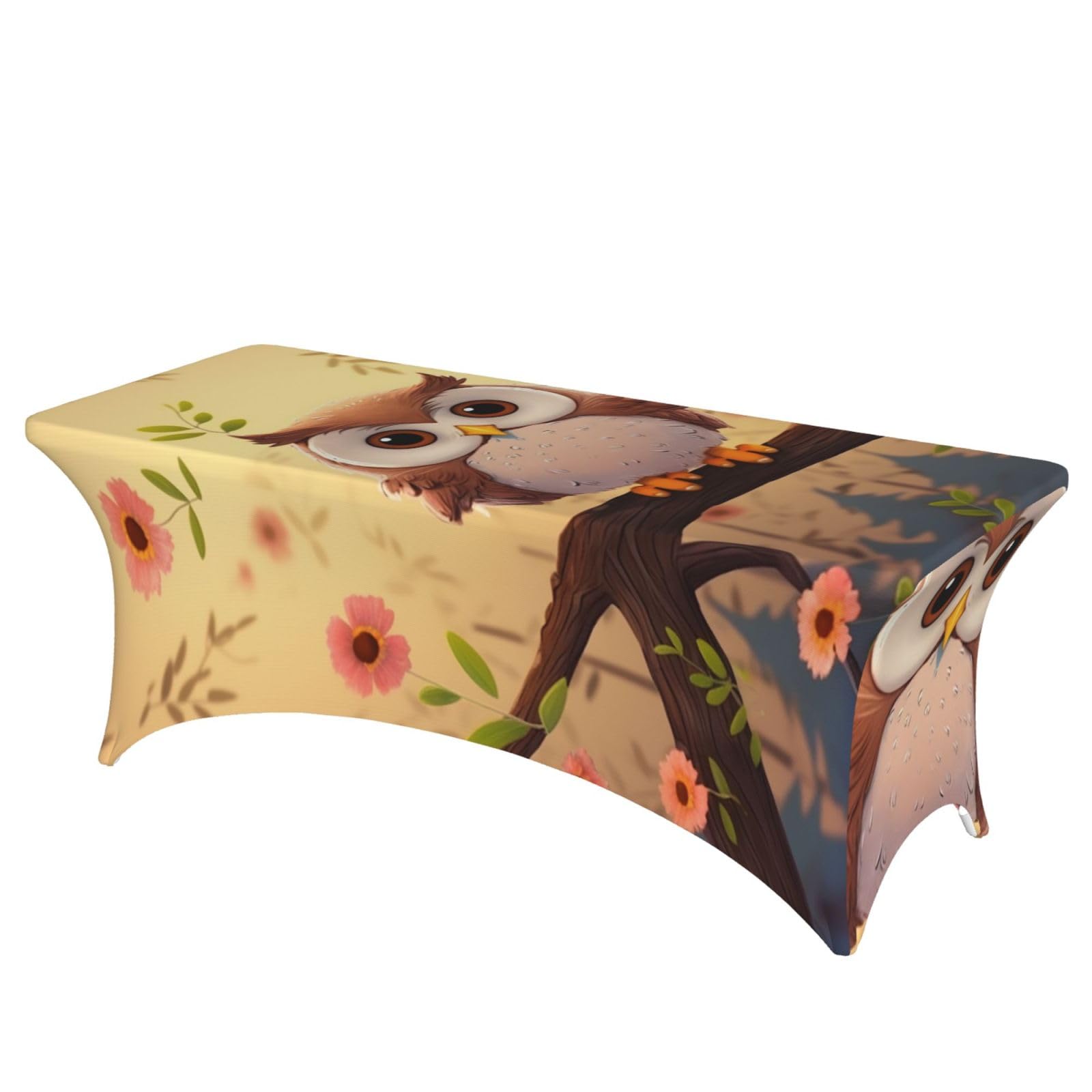 DWVTSLH 6FT Spandex Table Covers for Rectangle Tables, Wrinkle Resistant Stretch Tablecloths, Ultimate Fitted Cute owl Table Cloth for Party, Wedding, Banquet