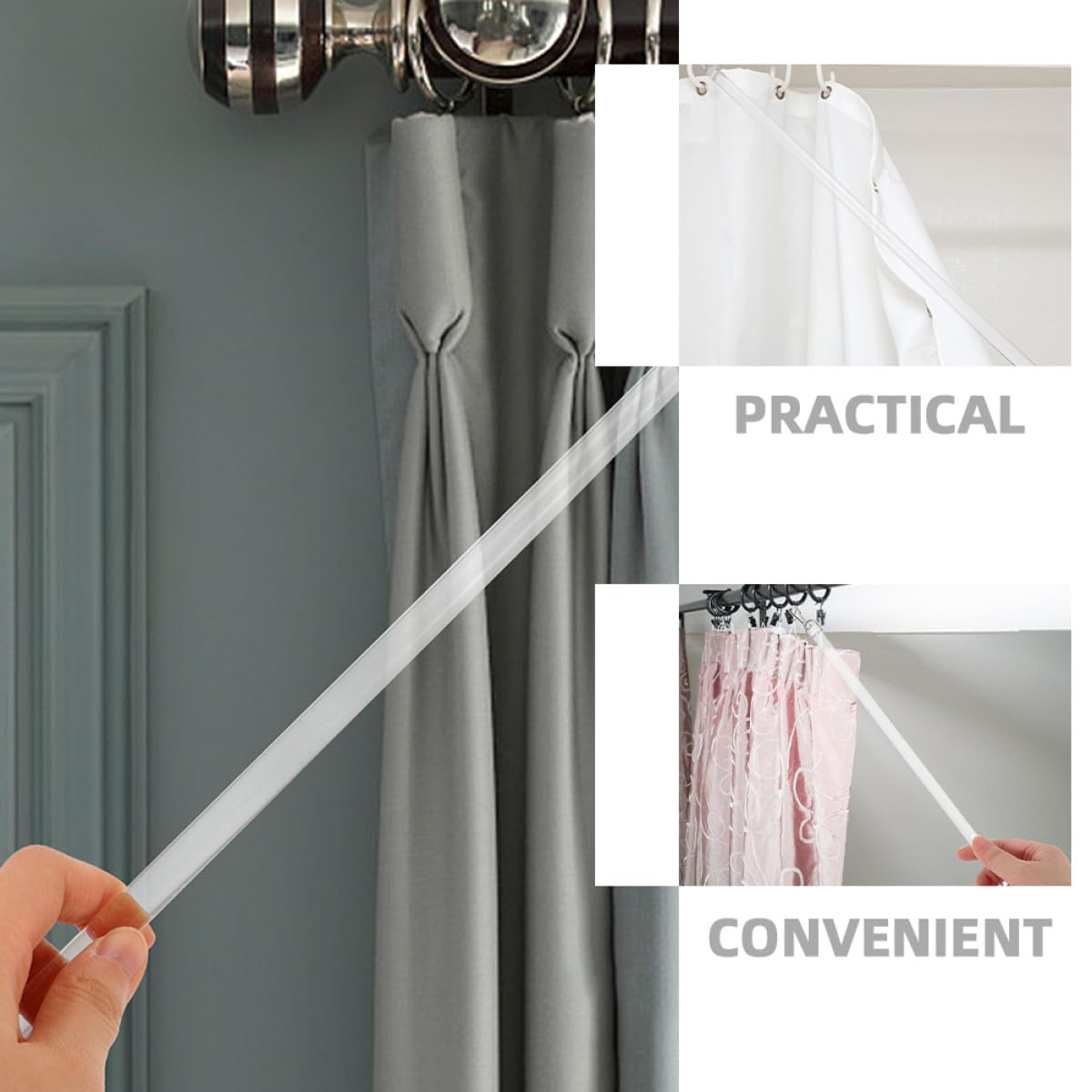 4 Varillas de Acrílico Blanco para Cortinas Alta Resistencia y Diseño Moderno, Barra de Tiro para Cortinas, Adecuado para Sala y Hogar
