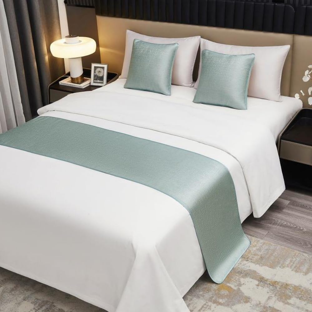 JANEMUA Solid Color Cotton Bed Runner, No Fading Soft Bed Scarf for Bed Cover, Hotel Decor Bed Scarves for King Queen Twin King Size Bed-Green||45X240cm for 1.8m Bed