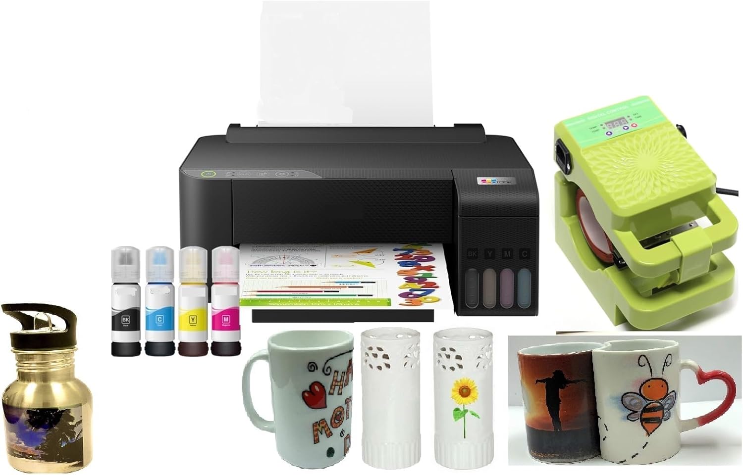 PC Universal Super-Tank Wireless Sublimation Printer Bundle for Custom Mug Design - Up to 10