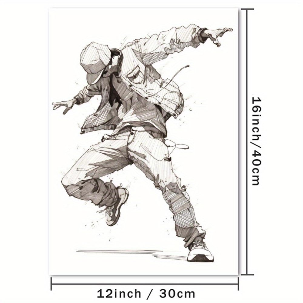 CWZBFEH Quadro su tela con ragazzo hip-hop che balla - per appassionati di danza, ideale per arredare soggiorno, camera da letto, ufficio e bar (70x90 cm/con cornice)