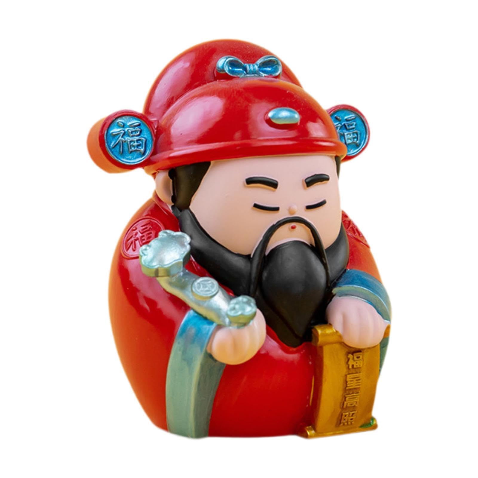 PIXZCSA Miniature Decoration Sculpture For Office Handcrafted Cute Lucky God Figurine Ornament Chinese Lucky God Figure Or Shelf, Style C