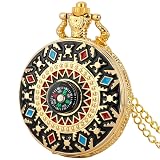 HIFFEY Orologio da Tasca al Quarzo con Design Totem del Sud-Ovest in Rilievo, Collana con Pendente, Orologio a Catena FOB Steampunk con Bussola (Color : Compass Gold)