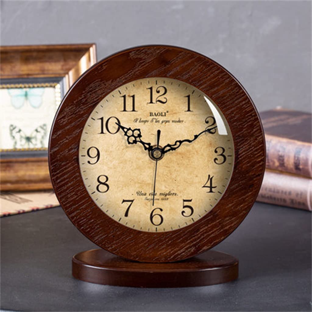 Hrwly D Living Room European Woo Table Clock Home Ecoration Mute Bedroom Esk Office Esktop Gift(D)