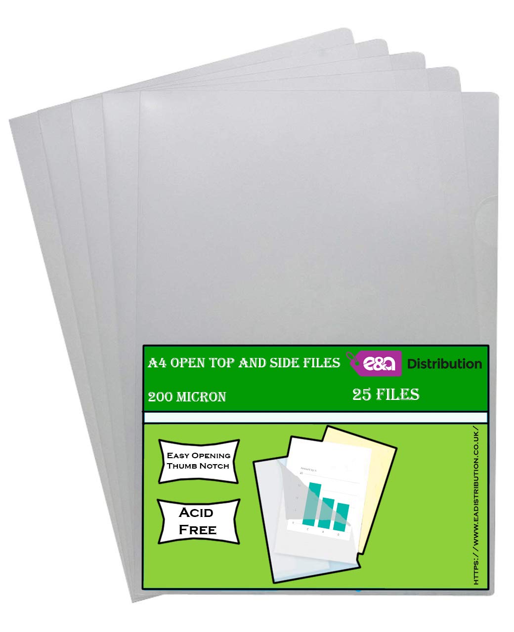 A4 Clear Plastic Open Top & Side Report File Project Covers Sleeves (25 File - 200 Micron)