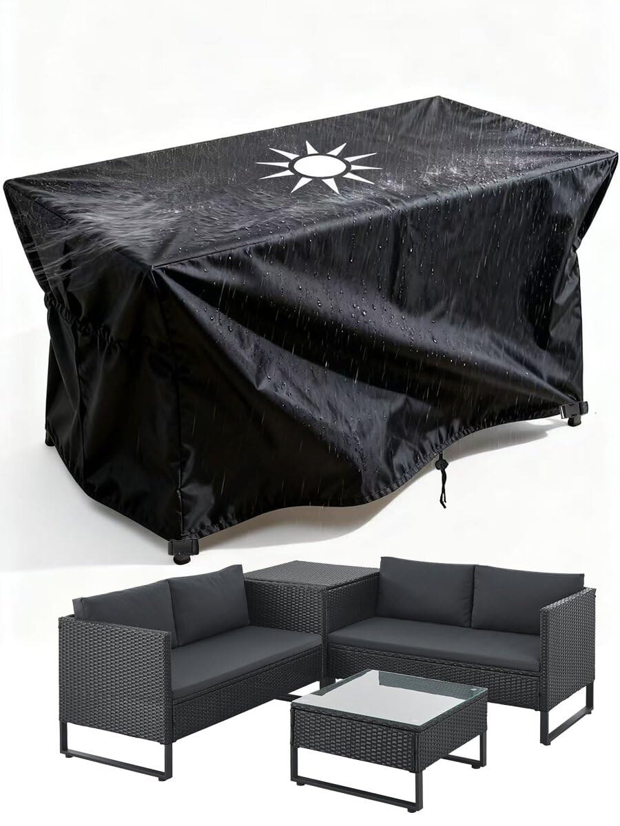Pvpqpr Black New Upgrade Garden Furniture Covers 200X60x90cm/Lxwxh Large Outdoor Furniture Cover Waterproof,Patio Table Covers Waterproof Bistro Set Cover,600D Oxford Fabric Windproof Windproof Anti-Uv