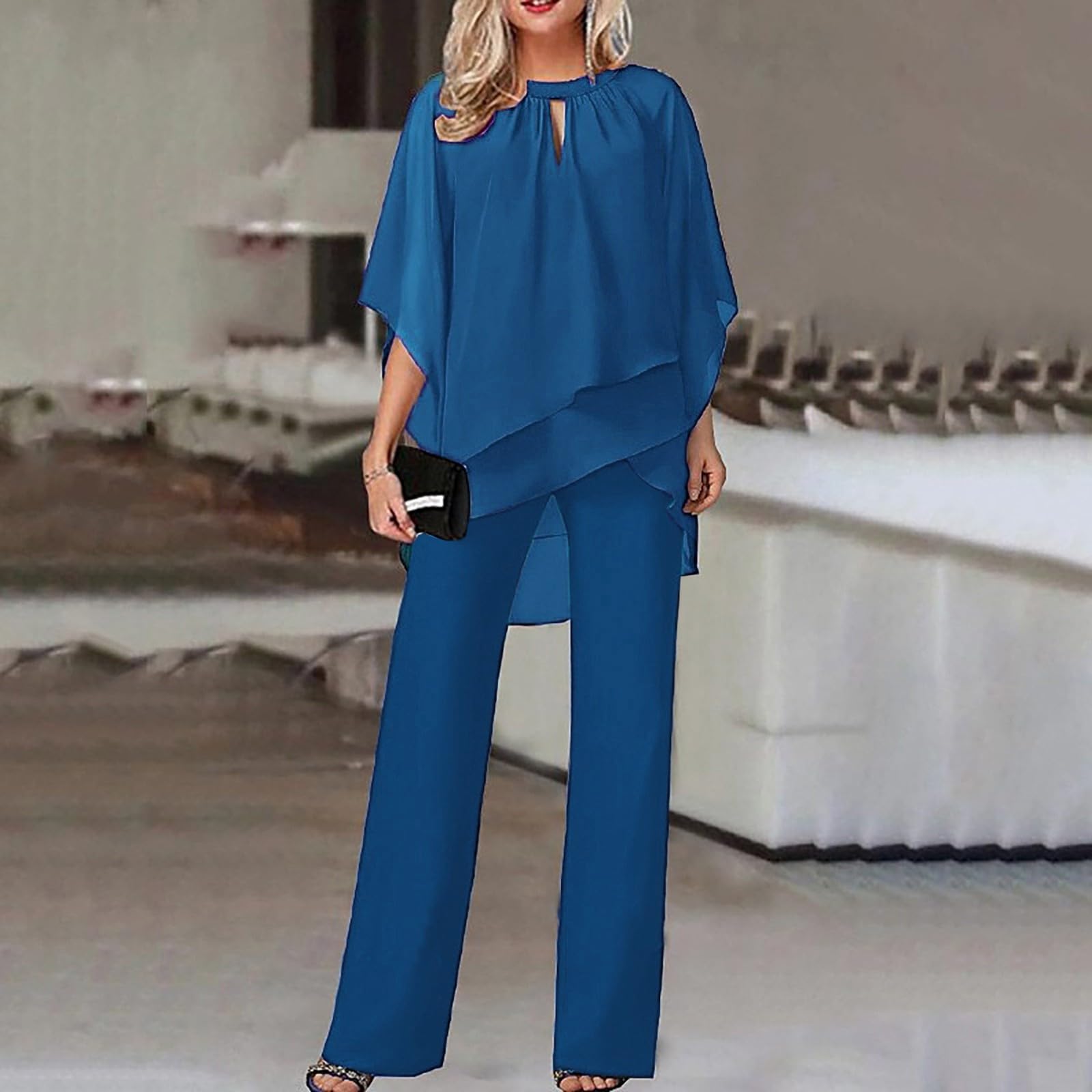 Conjunto de mujer elegante de verano, ceremonia, dobladillo irregular, ligero, camisa, pantalones anchos, dos piezas, mono completo, tallas grandes, casual, color liso, juego a juego, cómodos, modes