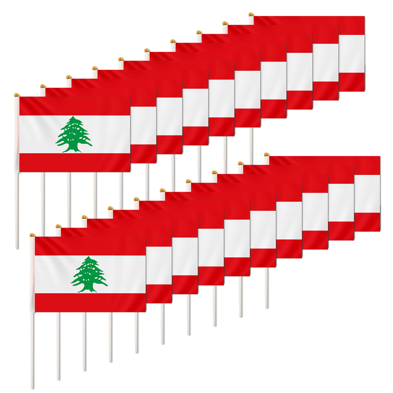 Photo 1 of 20 Pack Lebanon Small Handheld Flags 8.3 x 5.5 Inches Polyester Mini Lebanese Hand Waving Banners with Sticks Vivid Color Fade Resistant for Sport Event Party Decoration